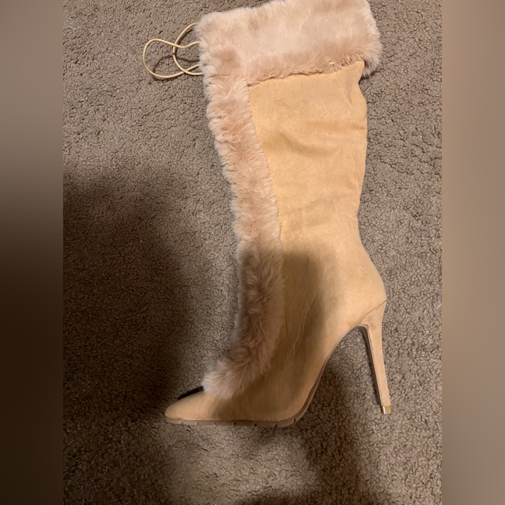 Tan lace up 4inch heel boot